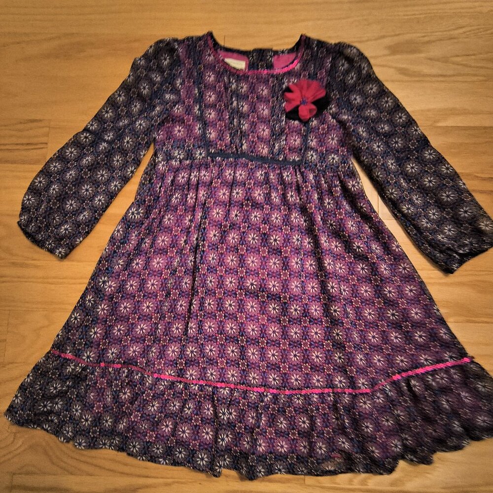Monsoon London EUC mbellished Flower on My Shoulder Dress w/ Sash Girls size 6